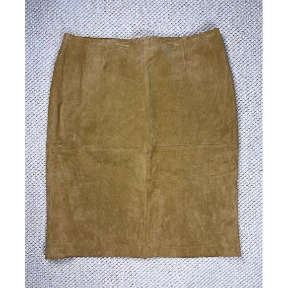 Newport News Dresses & Skirts - Newport News Suede Leather Pencil Skirt Womens 12 Tan Camel Lined Back Zip